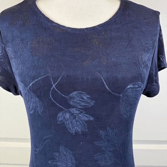 Betsy & Adam Vintage Pullover Sheath Dress Navy Blue Laser Floral Design Size 8 - Picture 2 of 10